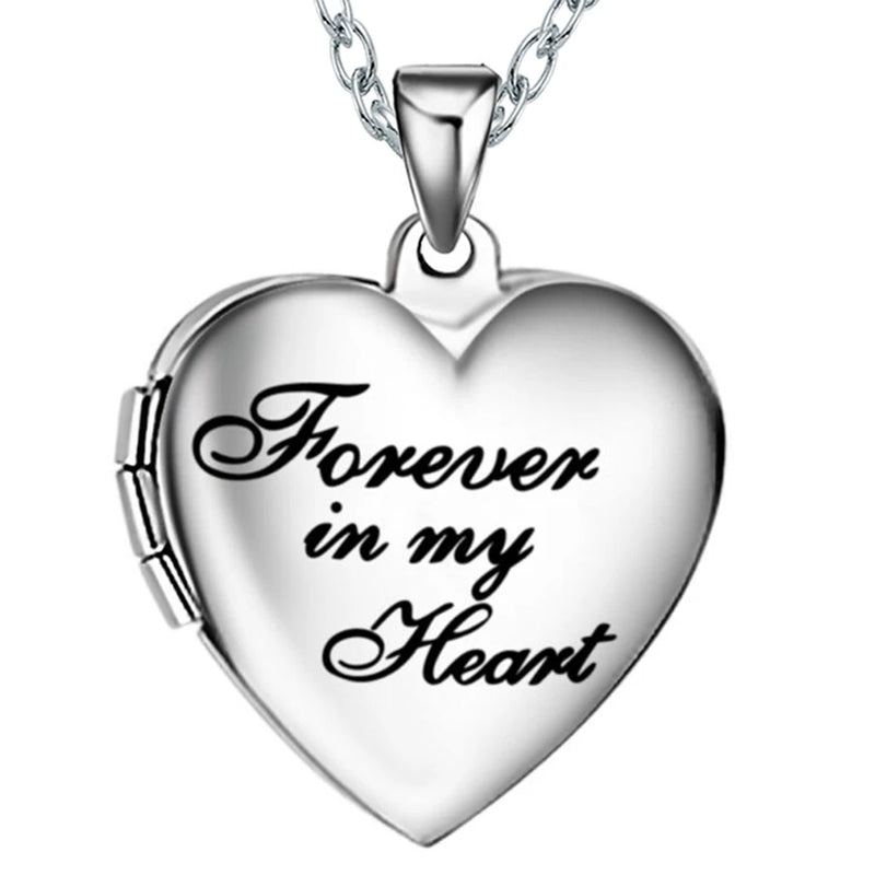 Stainless Steel Heart Photo Memory Locket Necklace