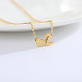 Stainless Steel Heart Initial Pendant Necklace Women Girls Charm Chain