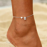 Heart Letter Anklet Bracelet Stainless Steel Women Foot Jewelry