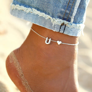 Heart Letter Anklet Bracelet Stainless Steel Women Foot Jewelry