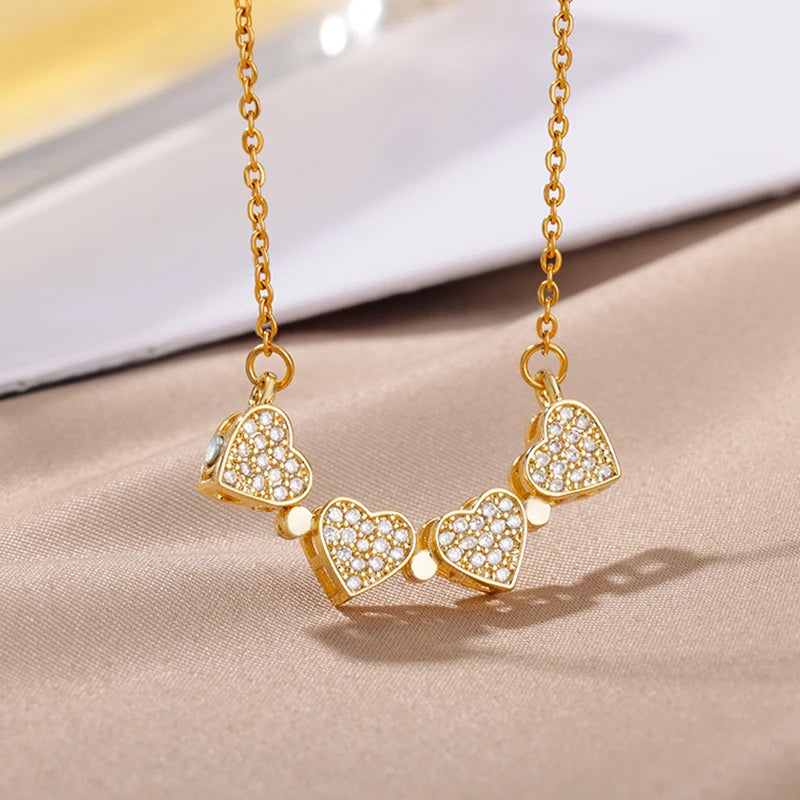 Vintage Stainless Steel Heart Necklace Four Leaf Clover Pendant Choker