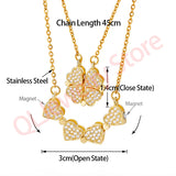 Vintage Stainless Steel Heart Necklace Four Leaf Clover Pendant Choker