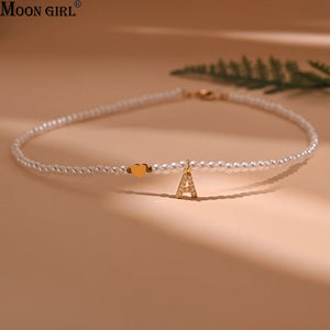 Heart Pendant Necklace Pearl Bead Letter Necklace Femme Jewelry