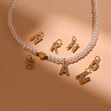 Heart Pendant Necklace Pearl Bead Letter Necklace Femme Jewelry