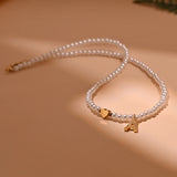 Heart Pendant Necklace Pearl Bead Letter Necklace Femme Jewelry