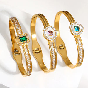 Stainless Steel Heart Bracelet Plated with Green CZ