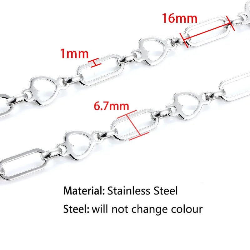 Stainless Steel Heart Shaped Chain Flat Oval Cable Chains For DIY Jewelry Making