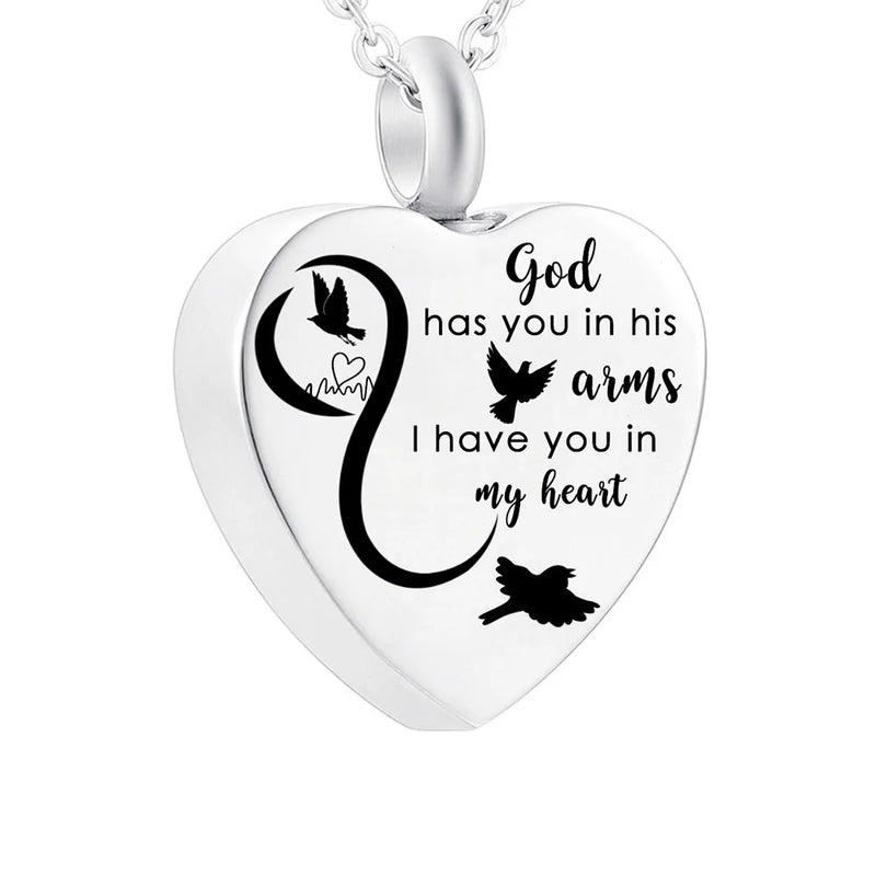 Stainless Steel Heart Memorial Ashes Necklace Cremation Pendant