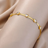 Heart-Shaped Green Zircon Charm Bracelet Stainless Steel Flat Snake Chain