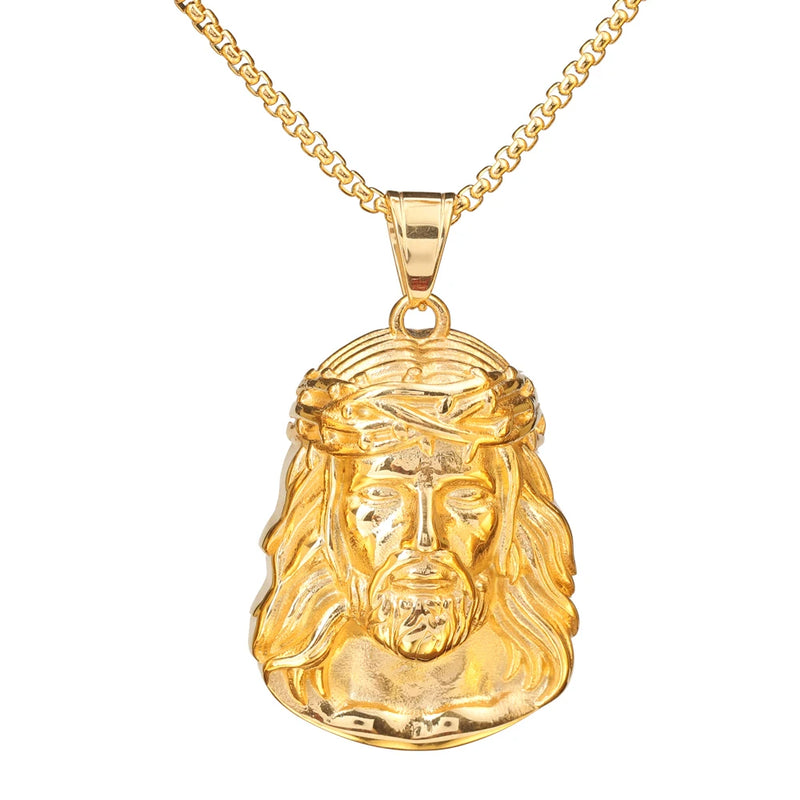 Stainless Steel Hip Hop Jesus Pendant Necklace with Chain 60cm