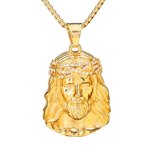 Stainless Steel Hip Hop Jesus Pendant Necklace with Chain 60cm