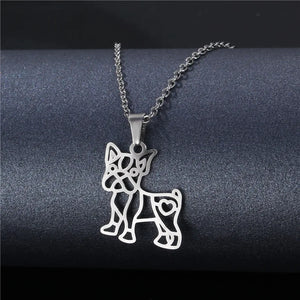 Stainless Steel Hollow French Bulldog Necklace Kids Kitty Dog Pendant Gift