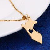 Stainless Steel Hollow Heart Peru Map Pendant Necklace
