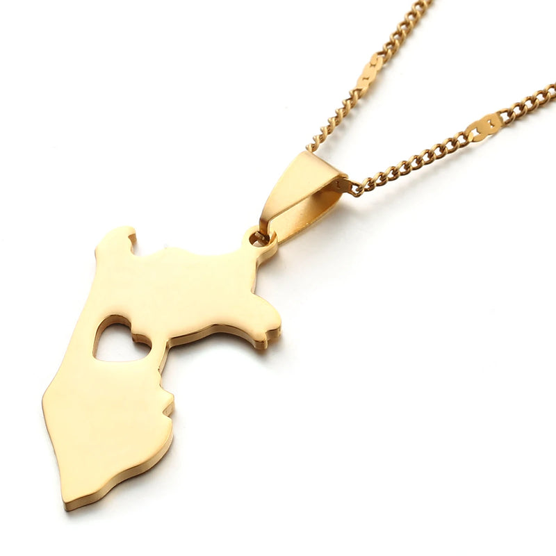 Stainless Steel Hollow Heart Peru Map Pendant Necklace