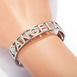 Stainless Steel Hollow Letter Angela Heart Bracelet Bangle For Women
