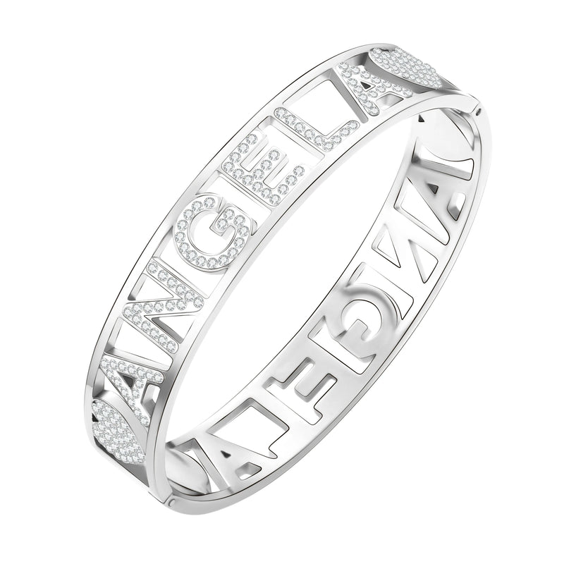Stainless Steel Hollow Letter Angela Heart Bracelet Bangle For Women