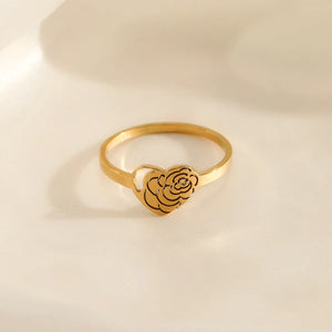 Stainless Steel Hollow Out Rose Ring Heart Flower Engagement Wedding Jewelry