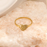 Stainless Steel Hollow Out Rose Ring Heart Flower Engagement Wedding Jewelry