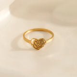 Stainless Steel Hollow Out Rose Ring Heart Flower Engagement Wedding Jewelry