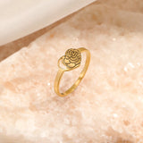 Stainless Steel Hollow Out Rose Ring Heart Flower Engagement Wedding Jewelry