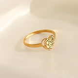 Stainless Steel Hollow Out Rose Ring Heart Flower Engagement Wedding Jewelry