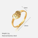 Stainless Steel Hollow Out Rose Ring Heart Flower Engagement Wedding Jewelry