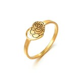 Stainless Steel Hollow Out Rose Ring Heart Flower Engagement Wedding Jewelry