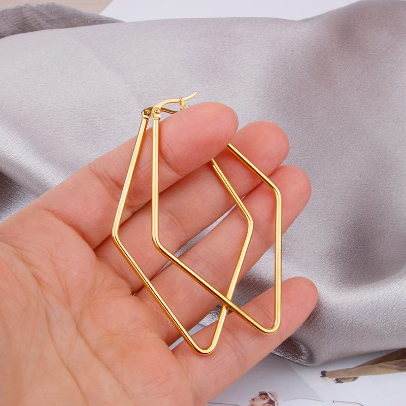 Square Stainless Steel Hoop Earrings for Women Daily Wear