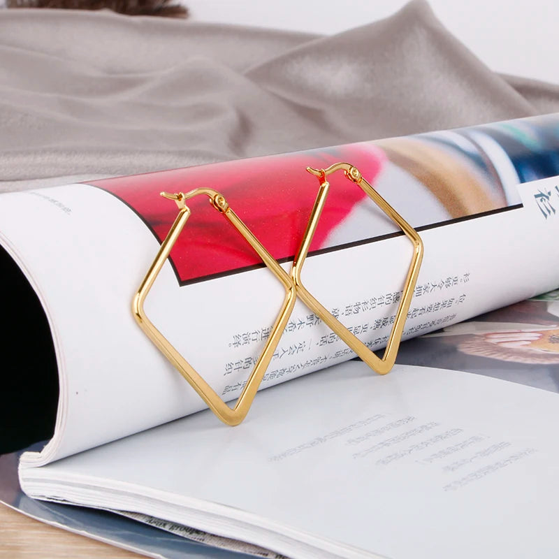 Square Stainless Steel Hoop Earrings for Women Daily Wear