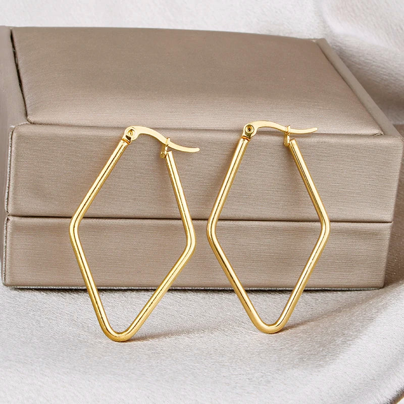 Square Stainless Steel Hoop Earrings for Women Daily Wear