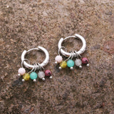 Bohemian Stainless Steel Hoops Earrings with Orange Natural Stone Beads