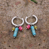 Bohemian Stainless Steel Hoops Earrings with Orange Natural Stone Beads