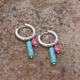 Bohemian Stainless Steel Hoops Earrings with Orange Natural Stone Beads