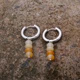 Bohemian Stainless Steel Hoops Earrings with Orange Natural Stone Beads
