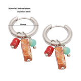 Bohemian Stainless Steel Hoops Earrings with Orange Natural Stone Beads