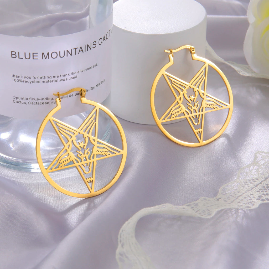 Stainless Steel Pentagram Earrings Bat Snake Hoops