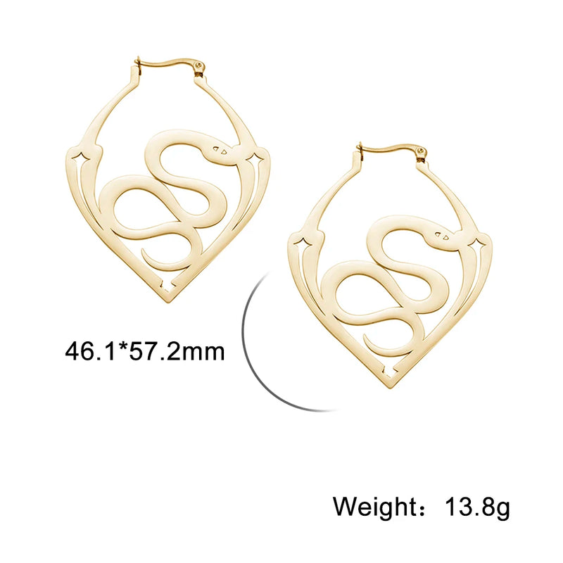 Stainless Steel Pentagram Earrings Bat Snake Hoops