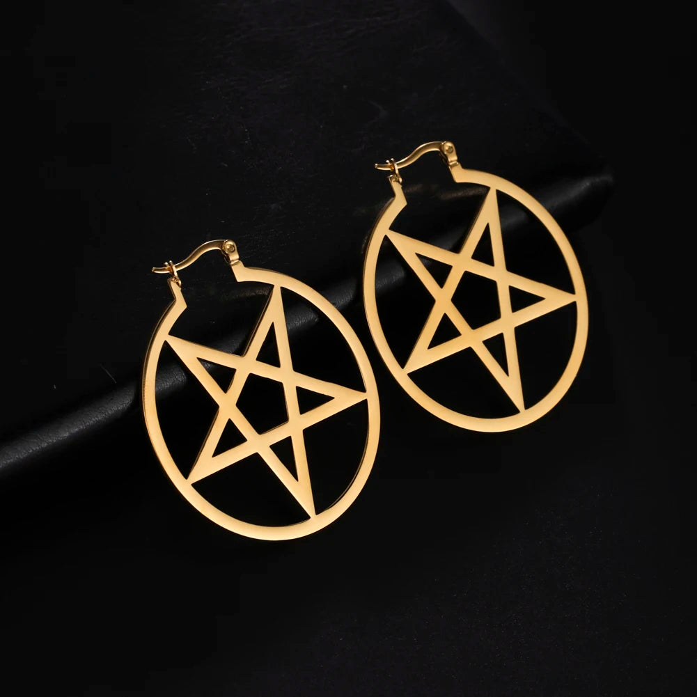 Stainless Steel Pentagram Earrings Bat Snake Hoops
