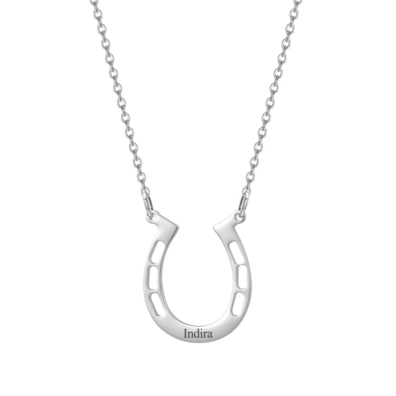Personalized Stainless Steel Horseshoe Pendant Necklace with Engraving