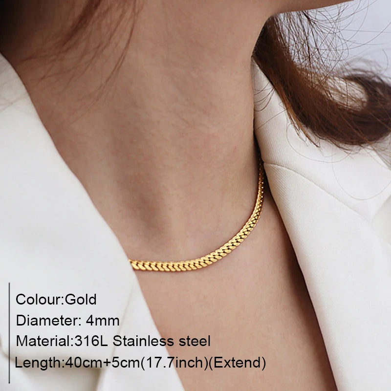 Stainless Steel Horsewhip Chain Necklace Women Choker Long Chains Collars