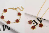 Stainless Steel Plant Five Leaf Flower Jewelry Set