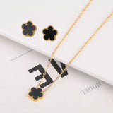Stainless Steel Plant Five Leaf Flower Jewelry Set