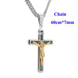 Stainless Steel INRI Cross Pendant Necklace Jesus Prayer Male Christian Collar