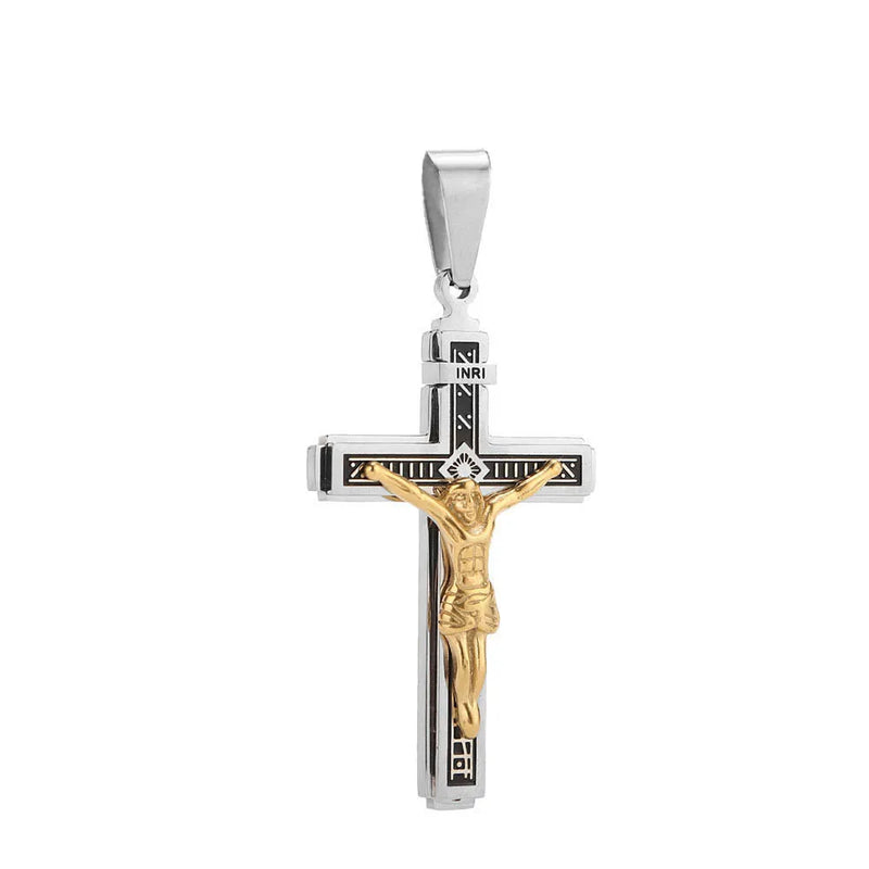Stainless Steel INRI Cross Pendant Necklace Jesus Prayer Male Christian Collar