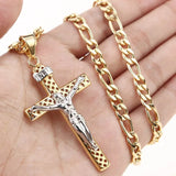Stainless Steel INRI Cross Pendant Necklace Jesus Prayer Male Christian Collar