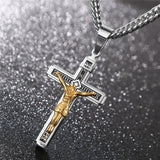Stainless Steel INRI Cross Pendant Necklace Jesus Prayer Male Christian Collar