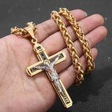 Stainless Steel INRI Cross Pendant Necklace Jesus Prayer Male Christian Collar