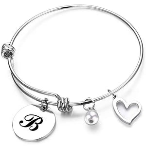 Stainless Steel Initial Alphabet Bracelets For Women - Letter Charms Bangle Jewe