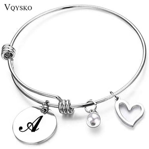 Stainless Steel Initial Alphabet Bracelets For Women - Letter Charms Bangle Jewe