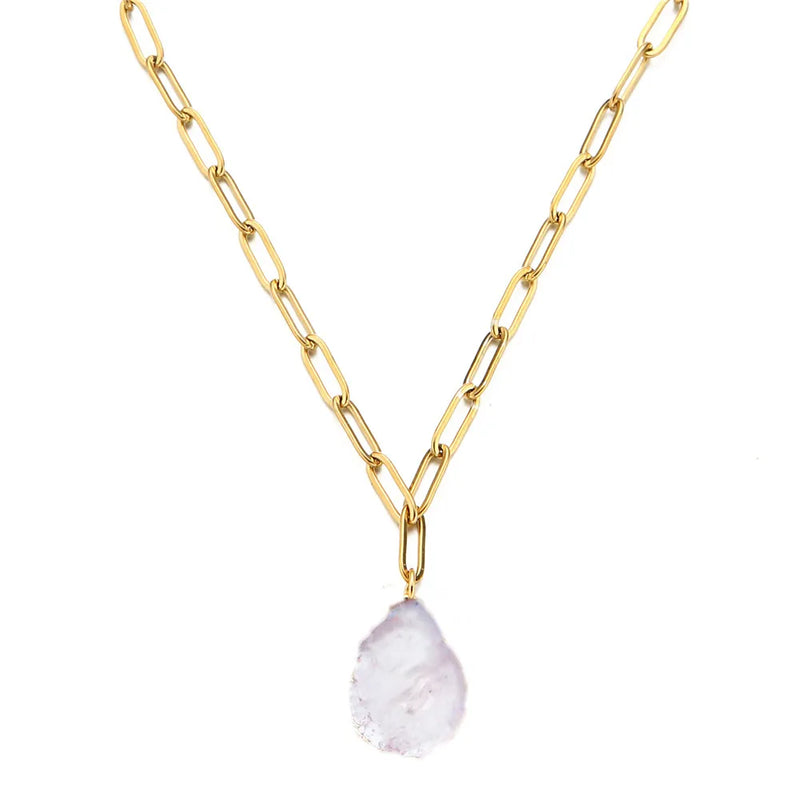 Baroque Pearl Pendant Necklace Stainless Steel Paper Clip Chain Choker